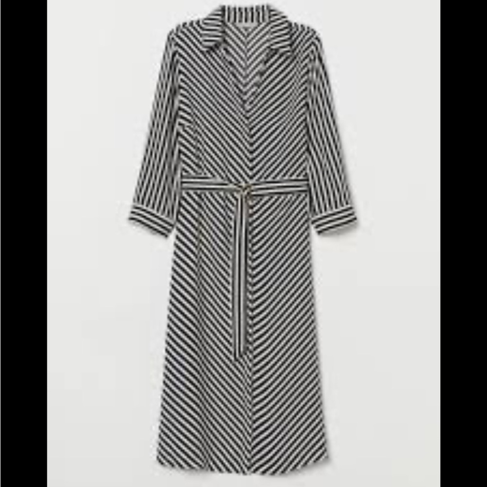H&M Forest Green and White Diagonal Stripe Shirtdress